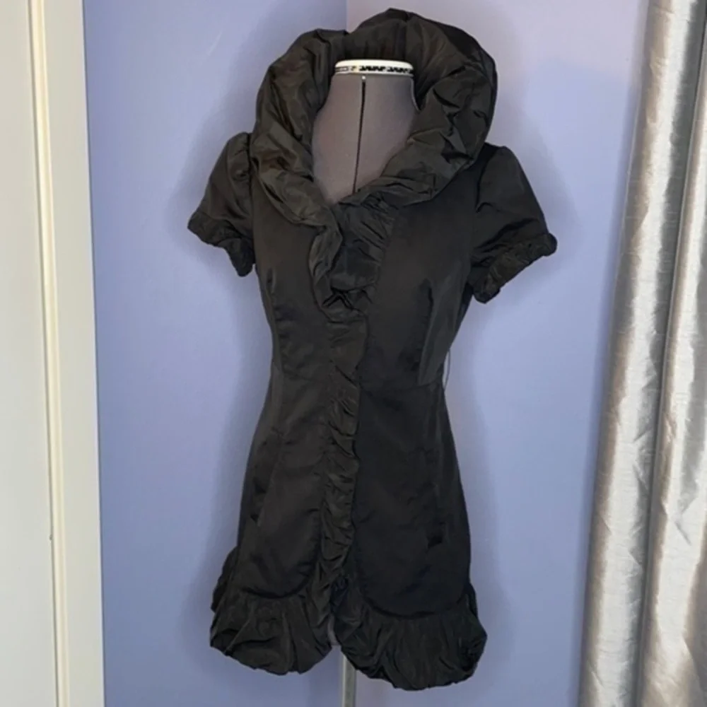 bebe dress black ruffle coat dress short extra small